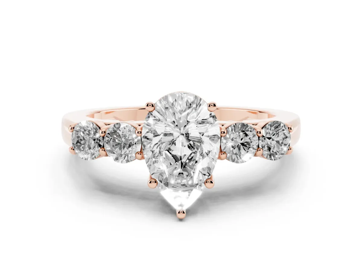 Pear Cut Cut Diamond Five-Stone Prong Set White Gold Ring Rose gold