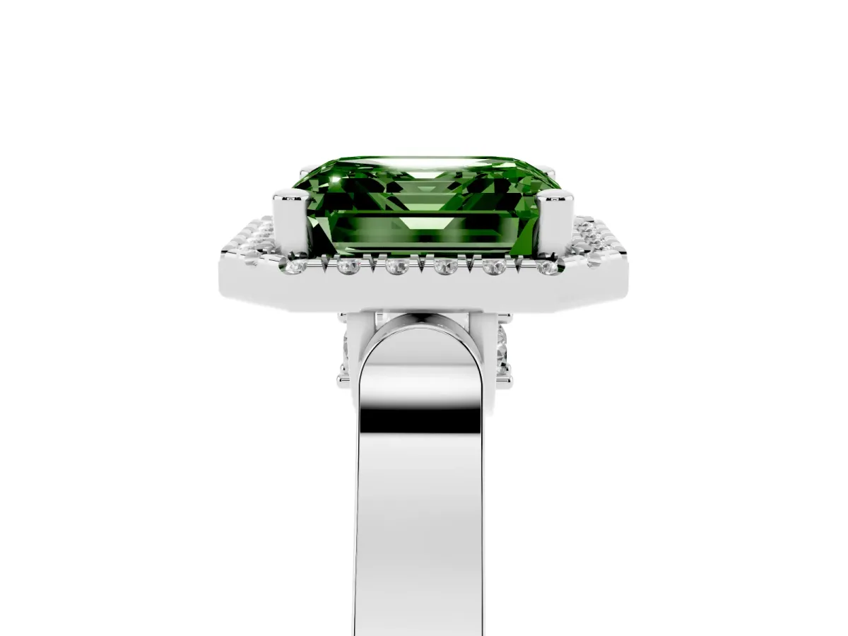 Fancy Green Asscher Cut Halo Pave Split Shank Prong Setting Ring White gold