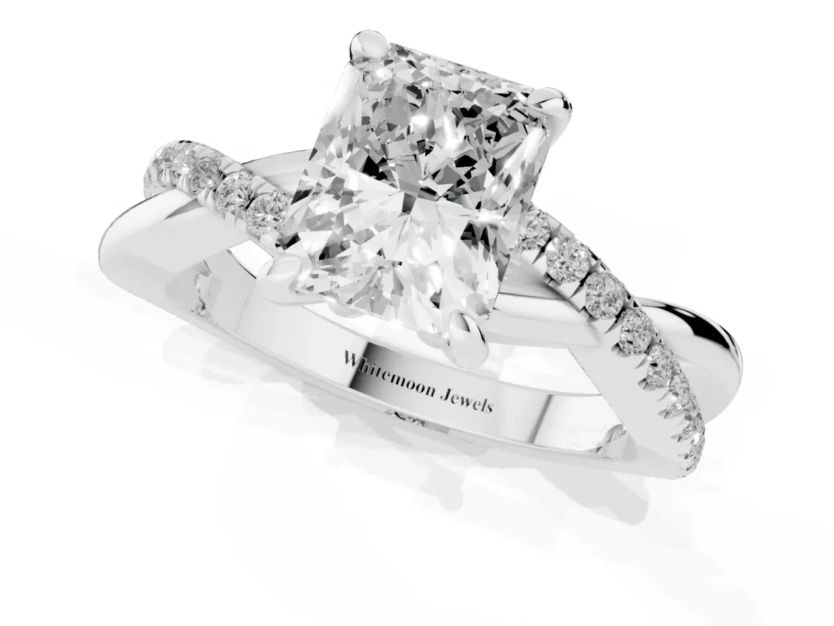 Radiant Cut Cut Diamond Twist Band Solitaire with Prong Setting Platinum
