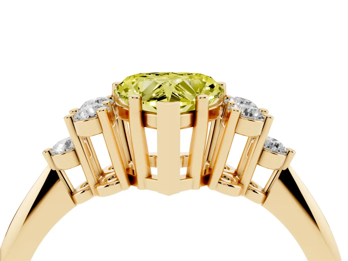 Fancy Yellow Heart Cut Cut Diamond Cluster Ring with Solitaire Band and Four-Prong Setting Yellow gold