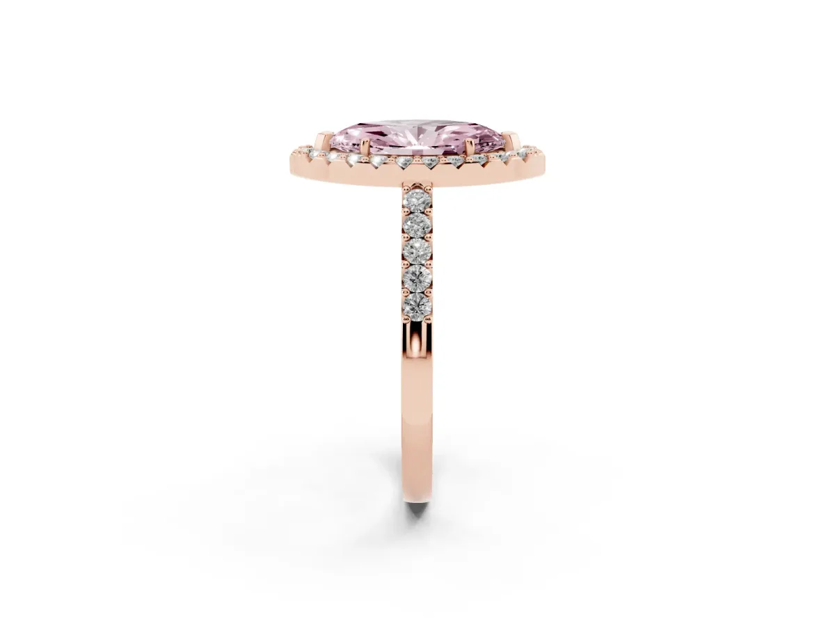 Fancy Pink Marquise Cut Halo Diamond Pavé Solitaire Ring Rose gold
