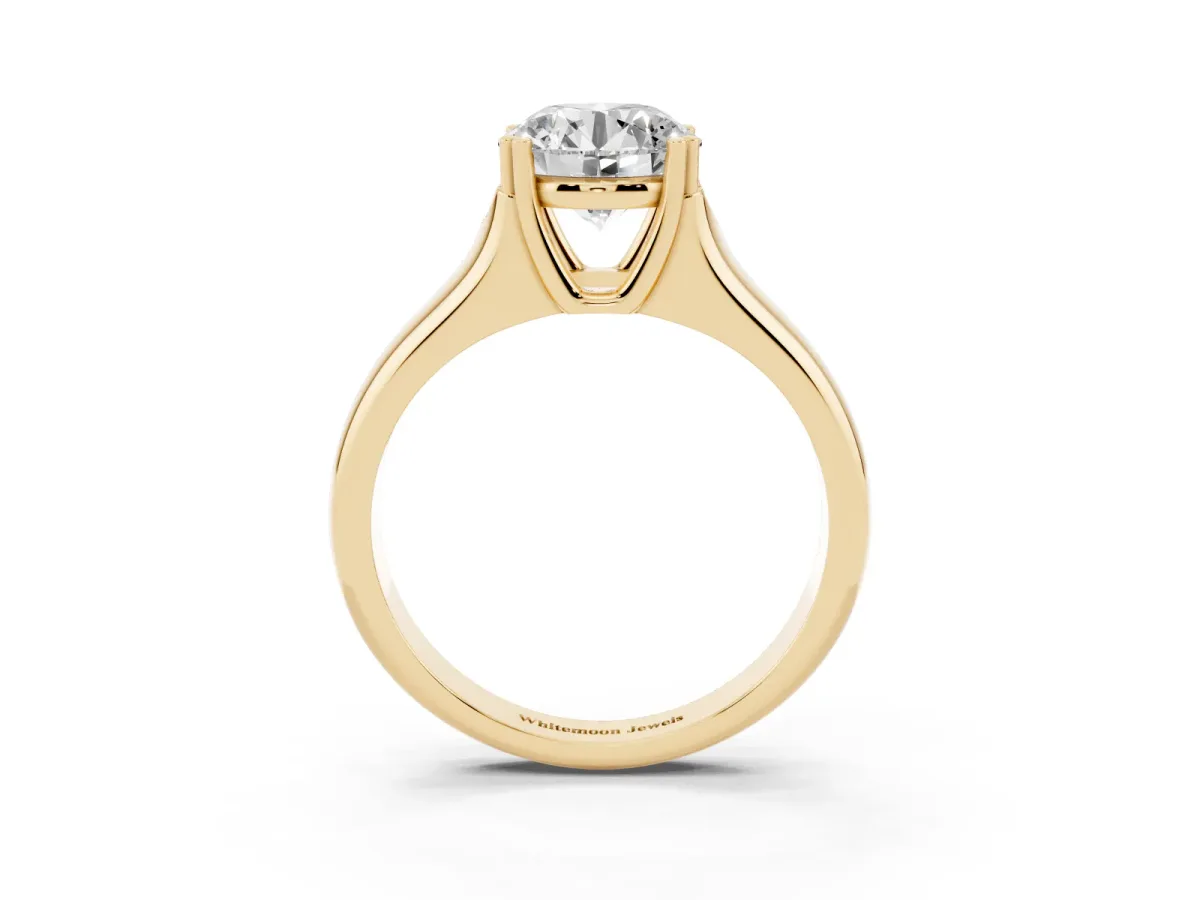 Round Cut Diamond Solitaire Ring with Wide Band and Prong Setting Yellow gold