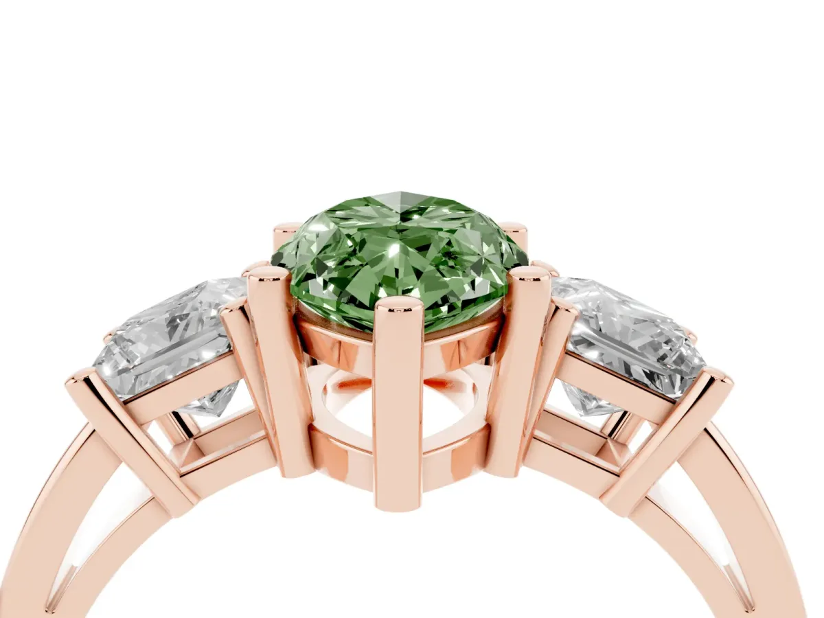 Fancy Green Three-Stone Marquise Cut Cut Solitaire Ring with Prong Setting Rose gold