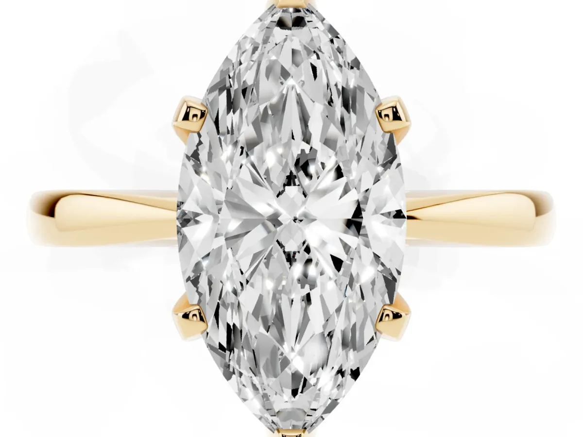 Marquise Cut Solitaire Engagement Ring with Six-Prong Setting and Tapered Band Yellow gold
