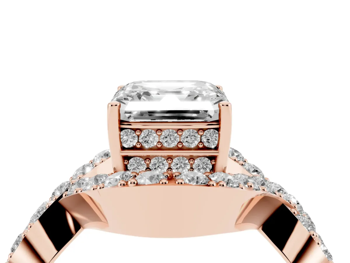 Asscher Cut Solitaire Twist Band Pavé Diamond Engagement Ring Rose gold