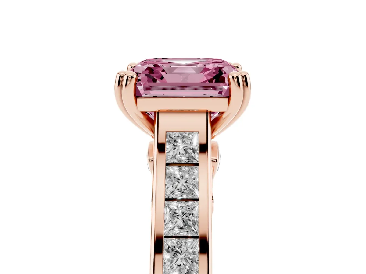 Fancy Pink Asscher Cut Cut Channel Set Solitaire Engagement Ring with Prong Setting Rose gold