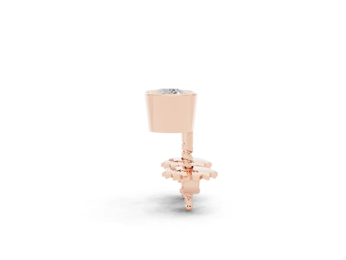 Bezel Set Round Diamond Stud Earrings with Push Back Rose gold