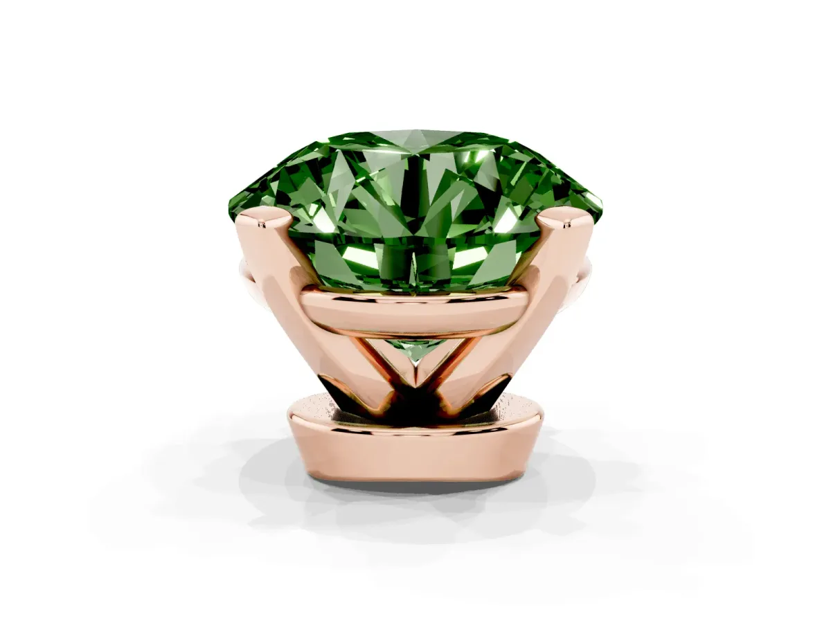 Fancy Green Round Cut Diamond Solitaire Ring with Prong Setting and Classic Band Rose gold