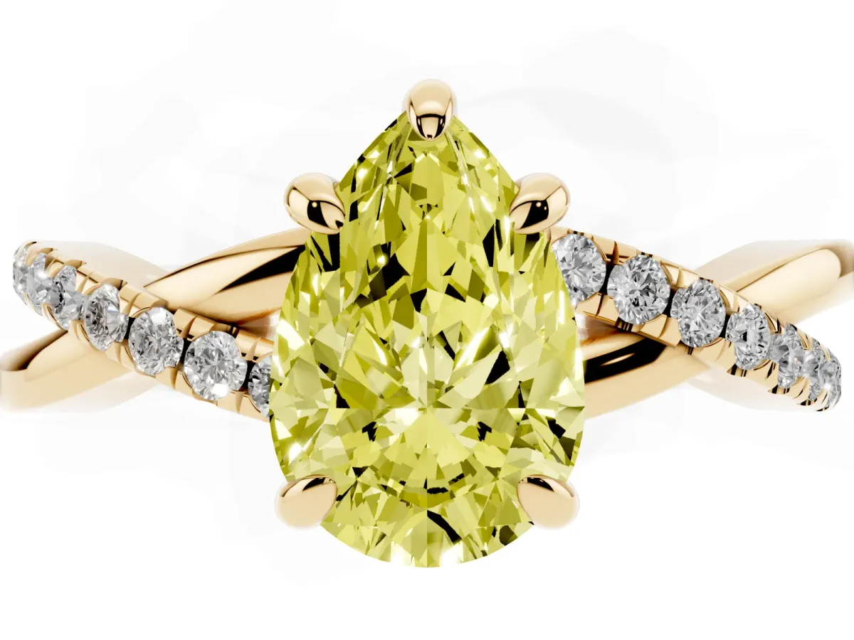 Fancy Yellow Pear Cut Cut Diamond Twist Band Solitaire with Prong Setting Yellow gold