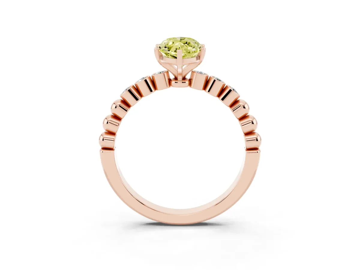 Fancy Yellow Marquise Cut Solitaire Bezel Accent Diamond Engagement Ring with Beaded Band and Four-Prong Setting Rose gold
