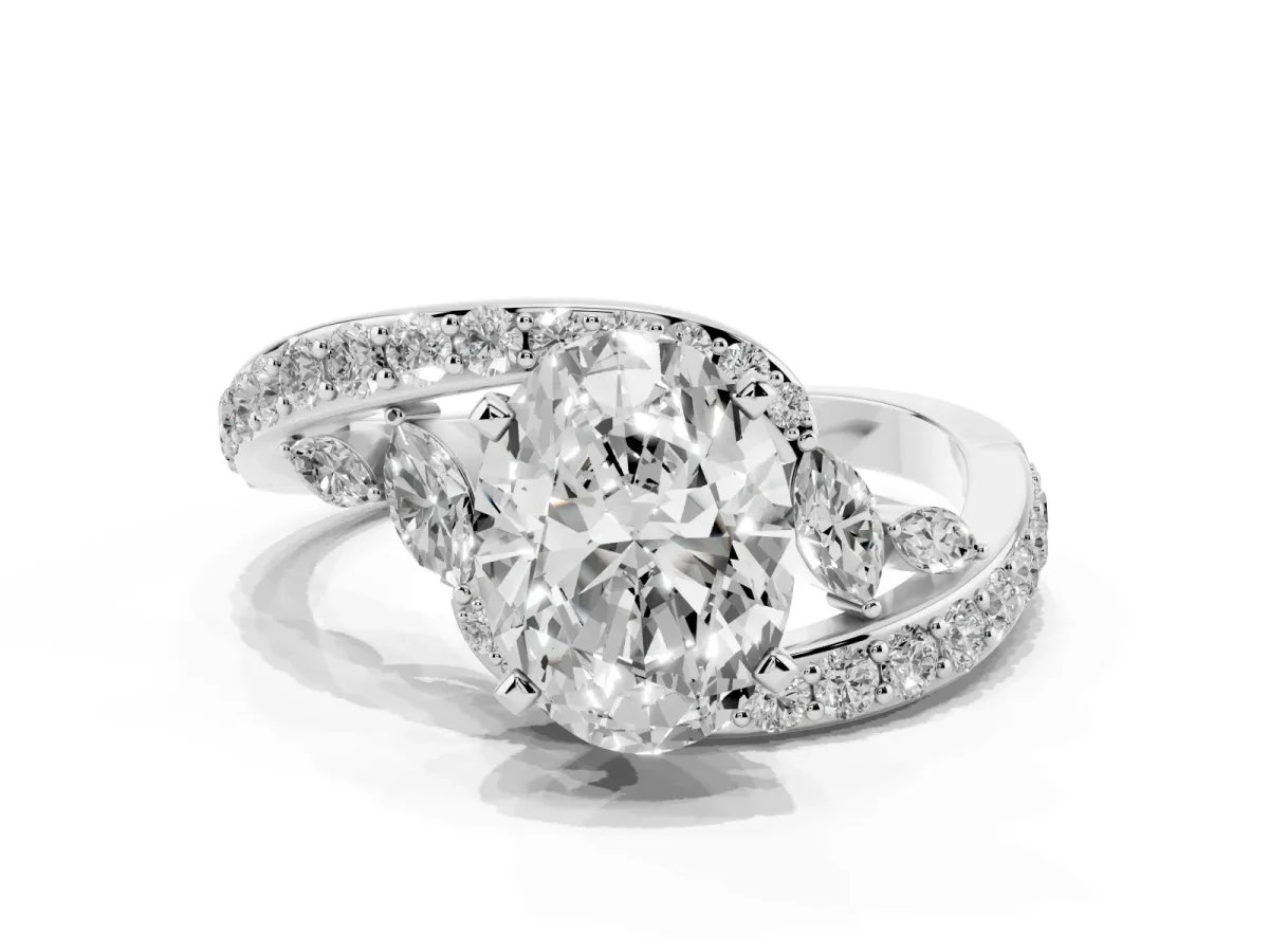 Oval Cut Solitaire with Pavé Twist Band and Four-Prong Setting Silver