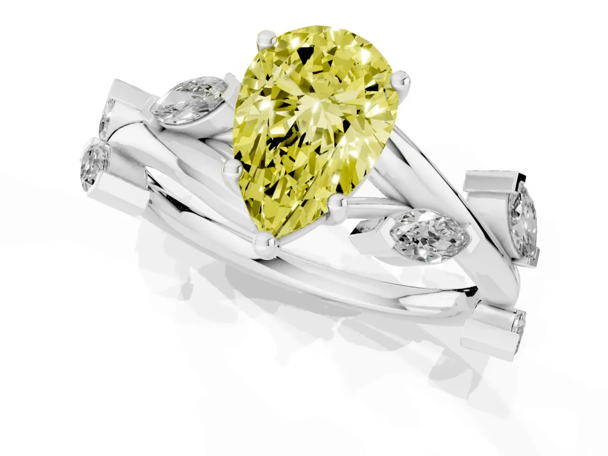 Fancy Yellow Pear Cut Solitaire Twisted Band Marquise Accent Prong Setting Ring Platinum