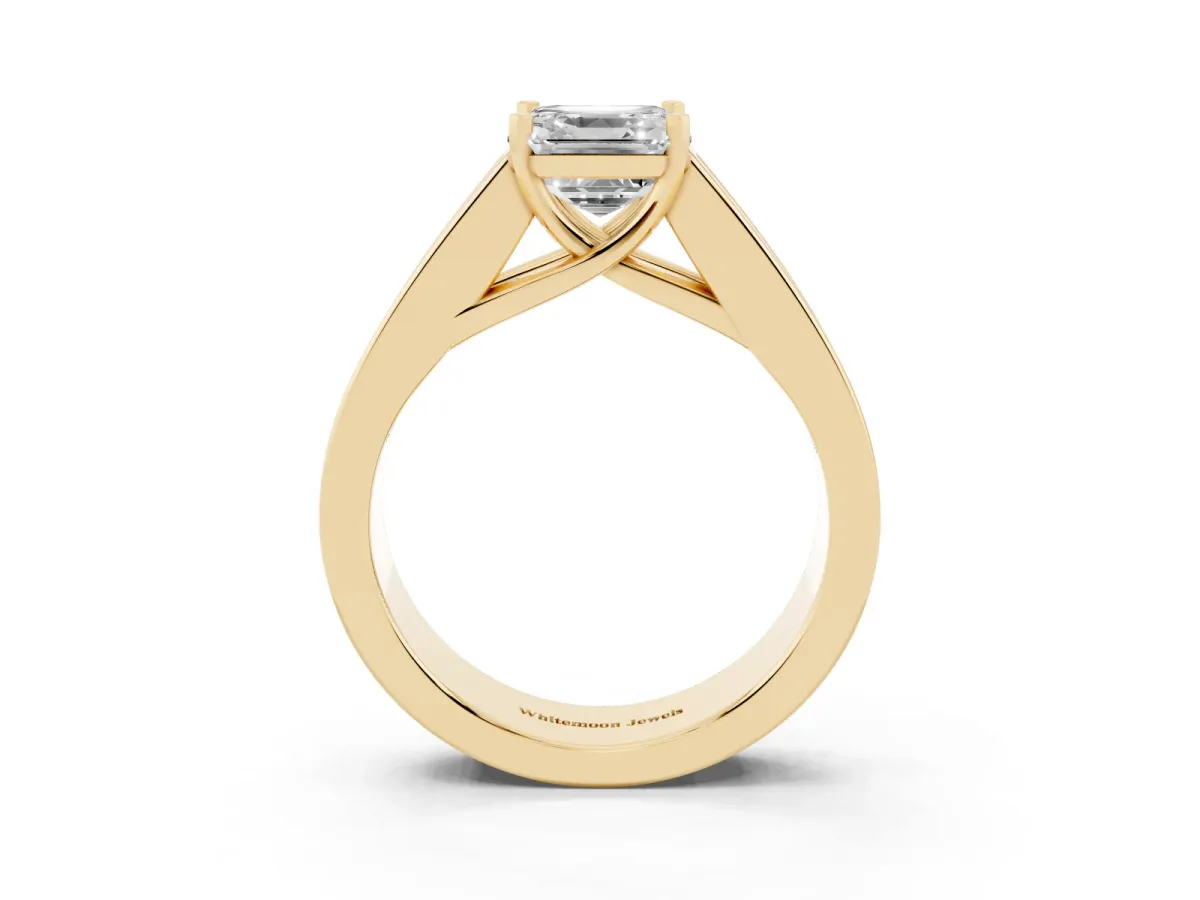Asscher Cut Cut Channel Set Solitaire Ring with Four-Prong Setting Yellow gold