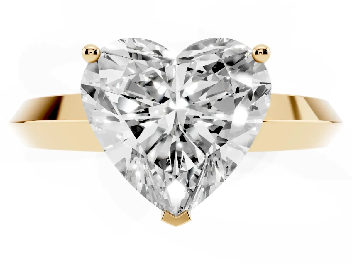 Heart Cut Cut Solitaire Engagement Ring with Flat Band and Four-Prong Setting Yellow gold