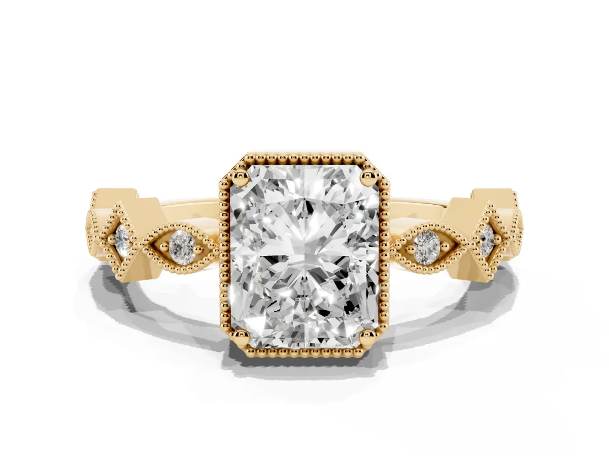 Radiant Cut Milgrain Marquise Diamond Twist Band Ring Yellow gold
