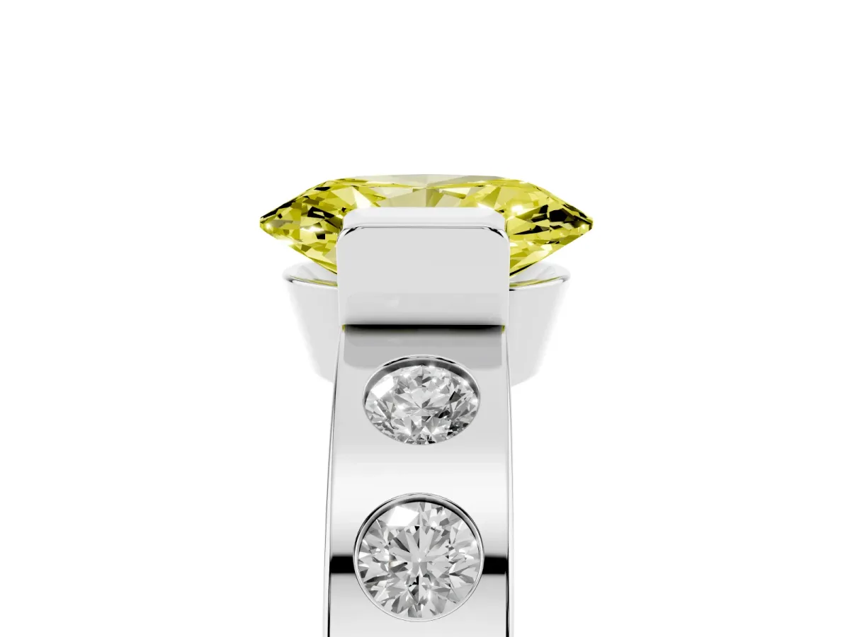 Fancy Yellow Oval Cut Brilliant Channel-Set Diamond Ring with Bezel Prong Setting Silver