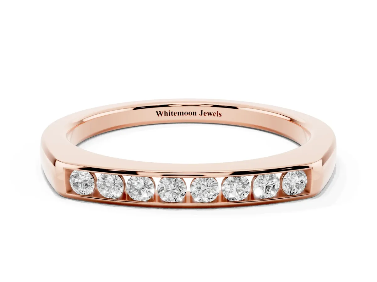 Channel Set Round Diamond Flat Band Rose gold