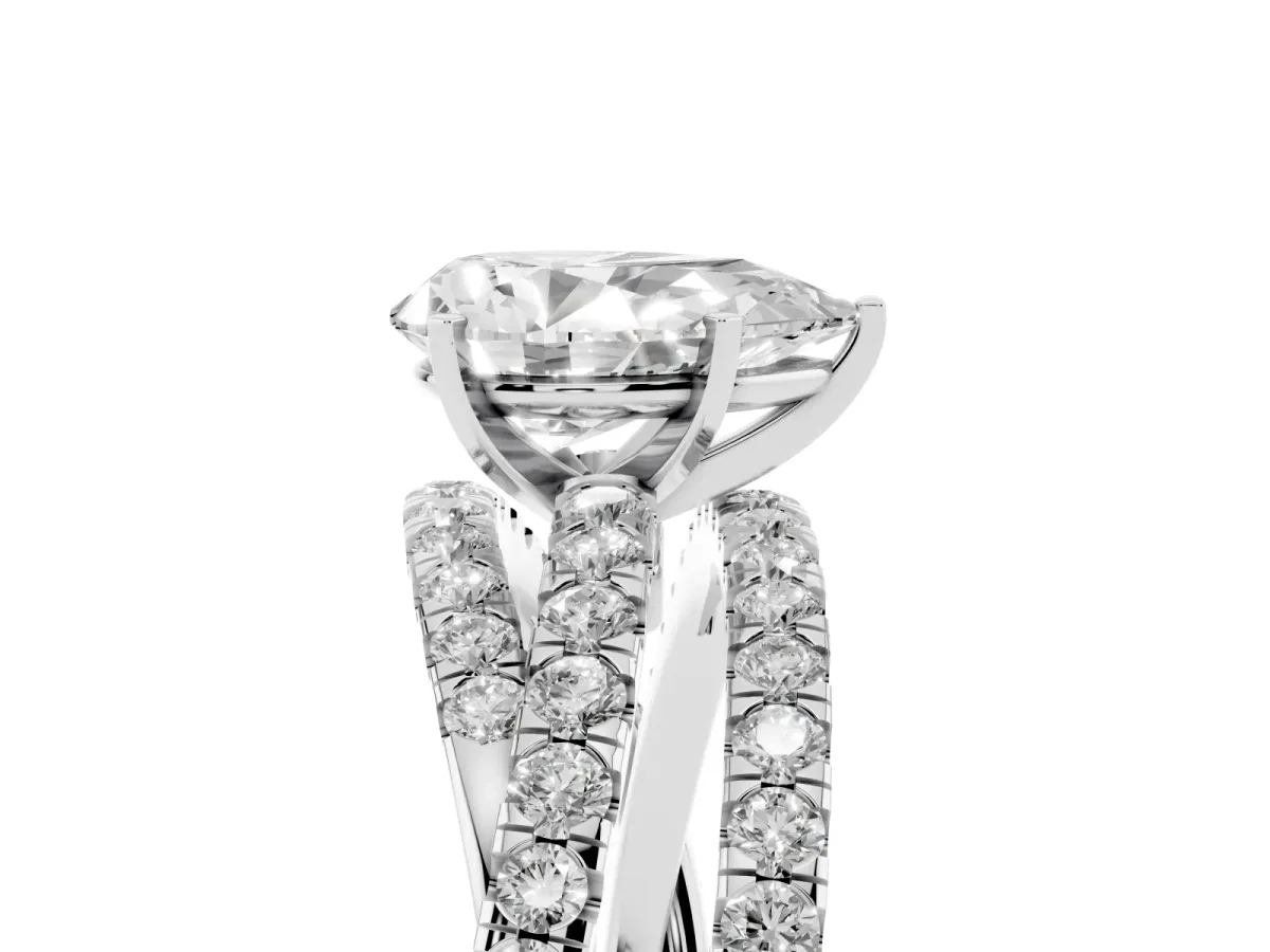 Pear Cut Solitaire Twist Band with Pavé Setting and Four-Prong Setting Platinum