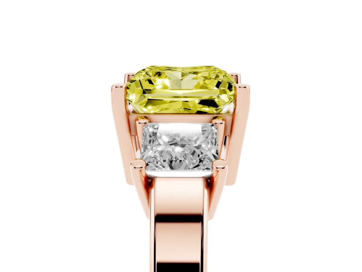 Fancy Yellow Three-Stone Princess Cut Cut Solitaire Ring with Prong Setting Rose gold