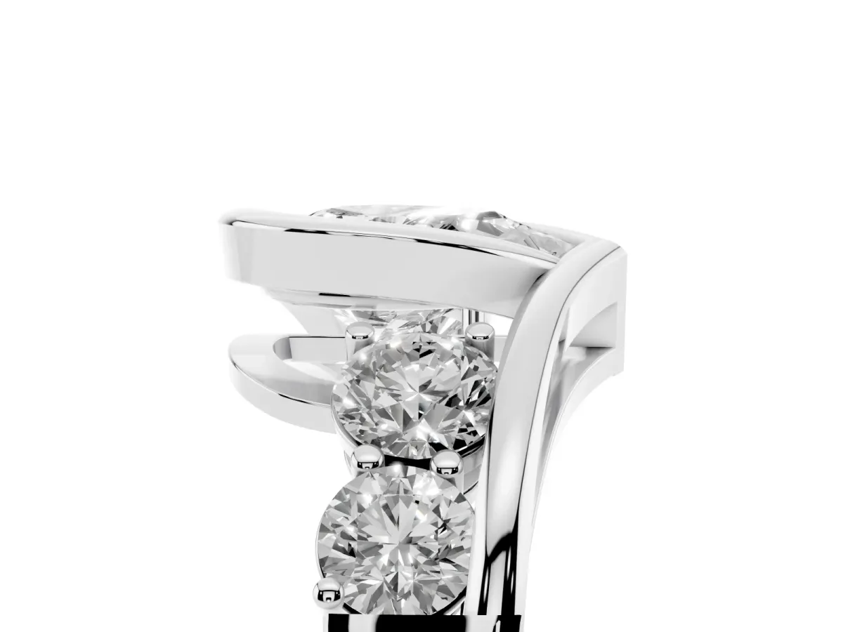 Bezel Set Pear Cut Diamond Bypass Ring with Round Accents Silver