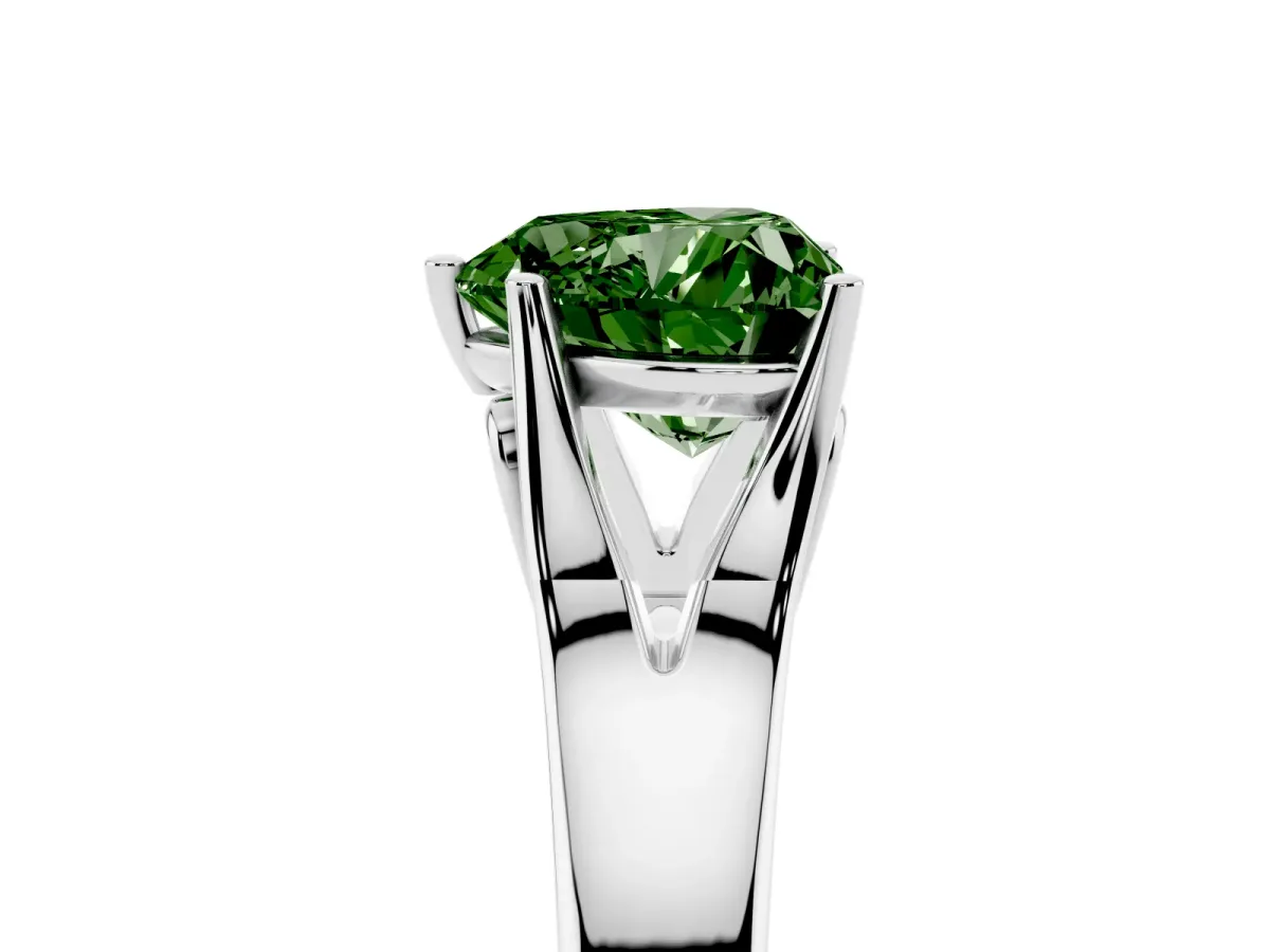 Fancy Green Heart Cut Solitaire Diamond Ring with Cathedral Band and Four-Prong Setting Silver