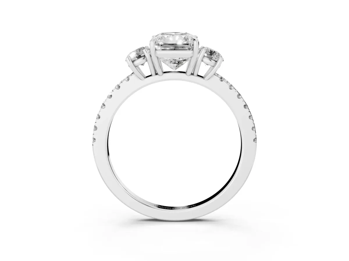 Three-Stone Radiant Cut Cut Diamond Pavé Band with Prong Setting Silver