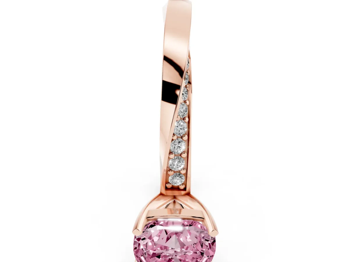 Fancy Pink Cushion Cut Diamond Engagement Ring with Side Stone Accents and Four-Prong Setting Rose gold