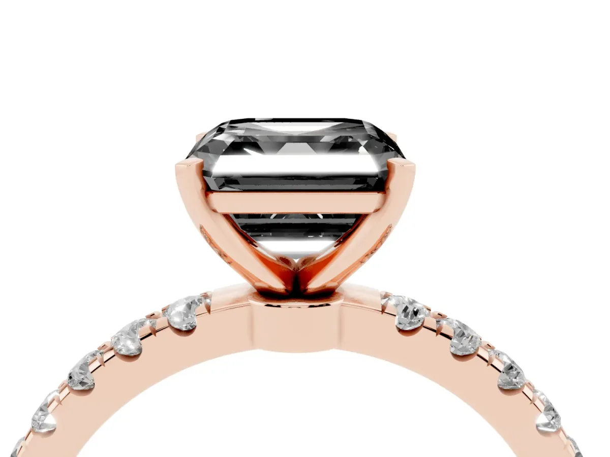 Fancy Black Asscher Cut Diamond Solitaire Ring with Pavé Accents and Four-Prong Setting Rose gold