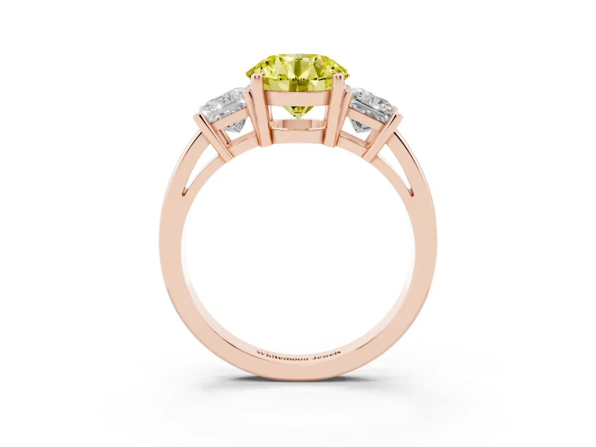Fancy Yellow Three-Stone Round Cut Cut Solitaire Ring with Prong Setting Rose gold