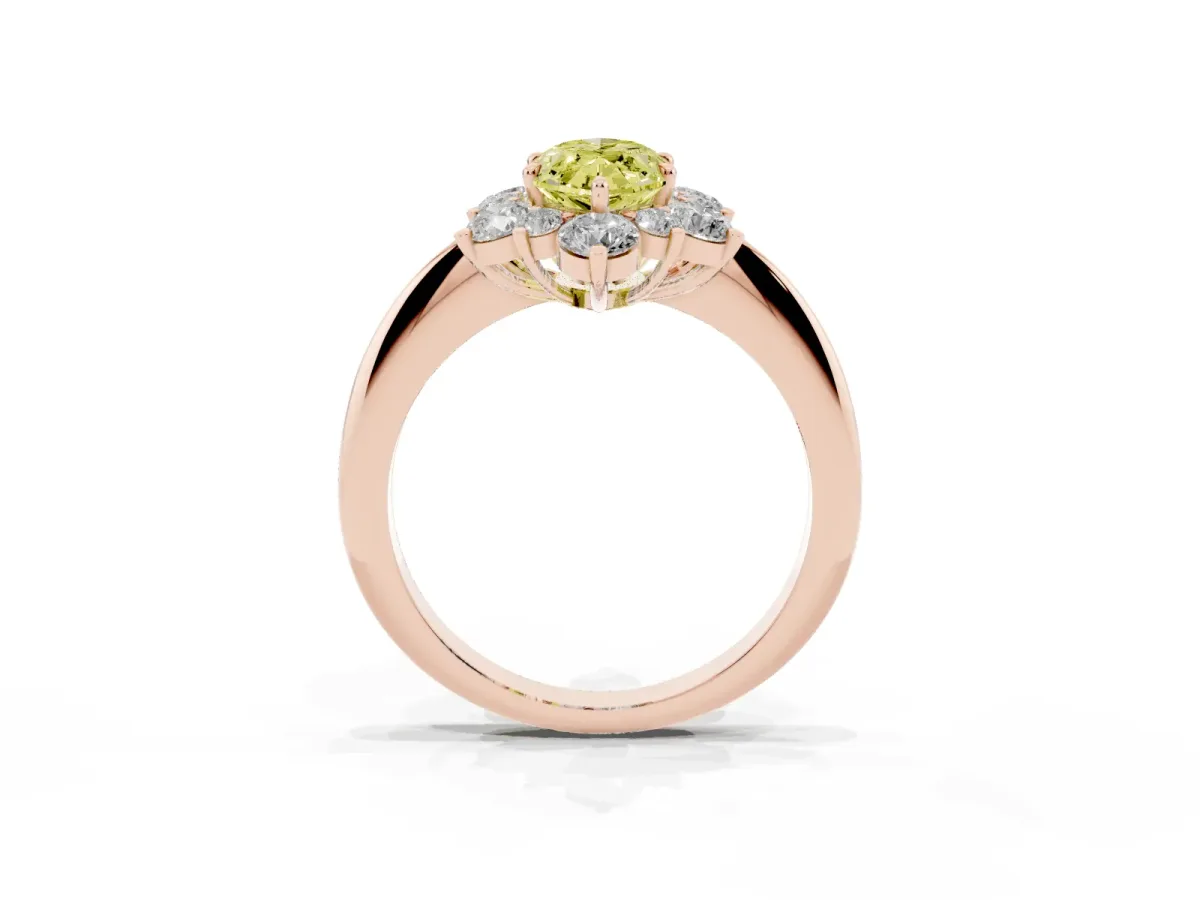 Fancy Yellow Marquise Cut Diamond Cluster Halo Ring with Solitaire Band and Four-Prong Setting Rose gold