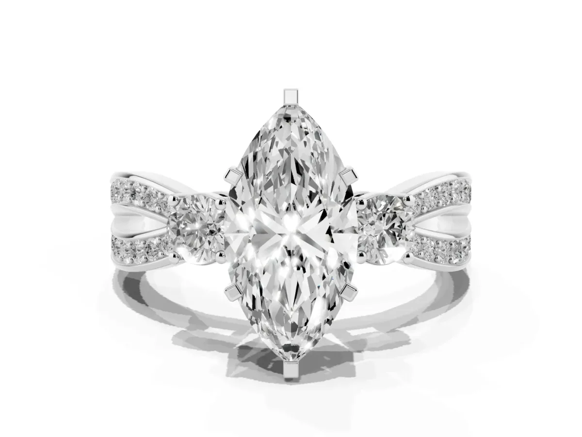 Three-Stone Marquise Cut Cut Diamond Twist Band with Prong Setting Silver