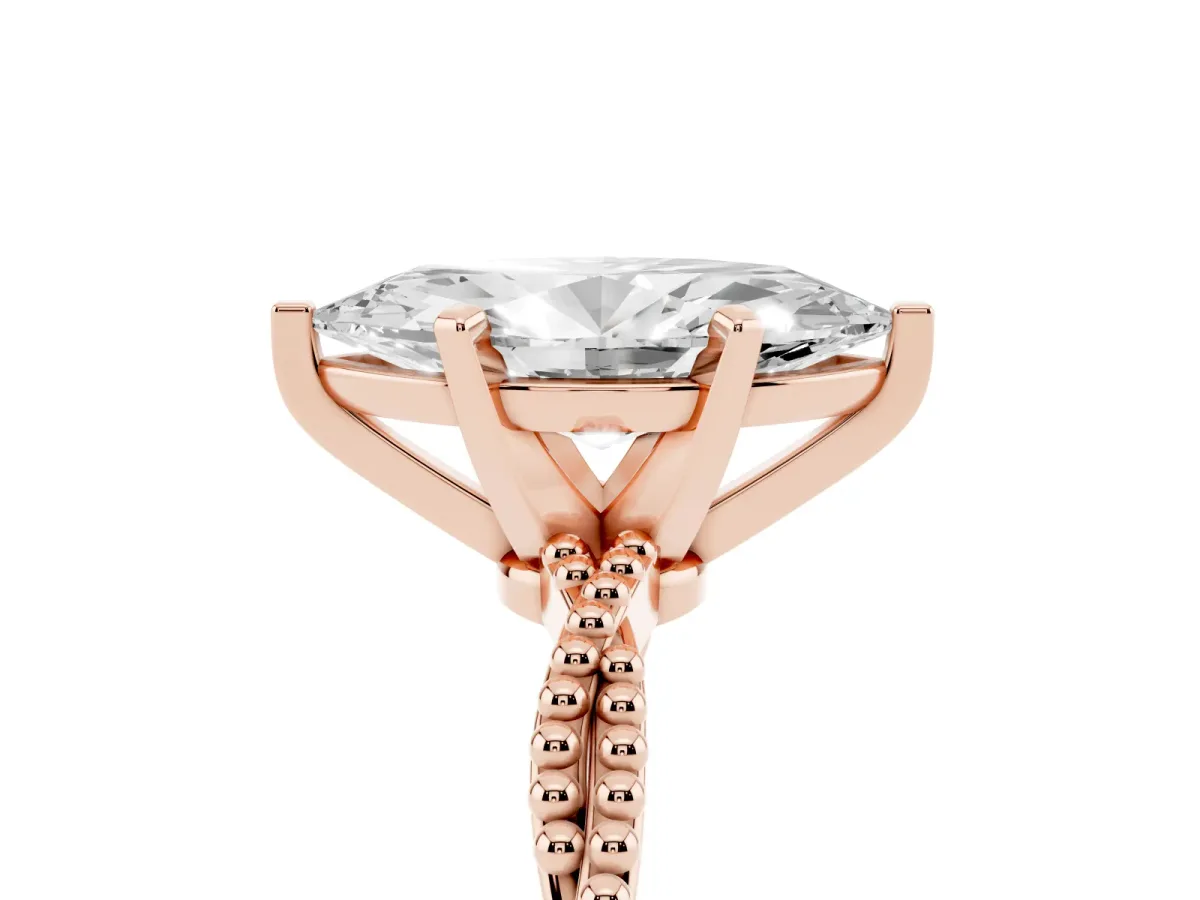 Marquise Cut Solitaire Twisted Band with Bead Prong Setting Rose gold