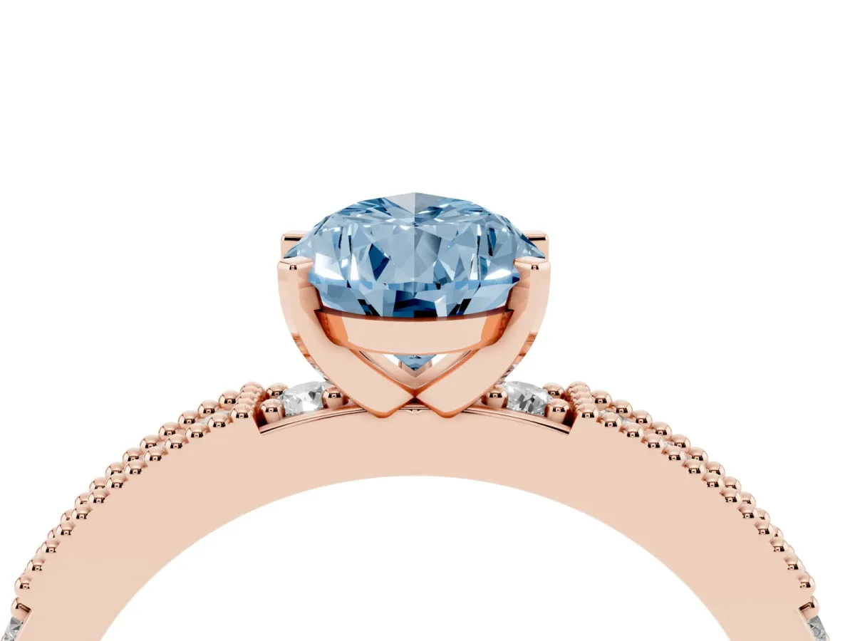 Fancy Blue Pear Cut Solitaire with Pavé Band and Four-Prong Setting Rose gold