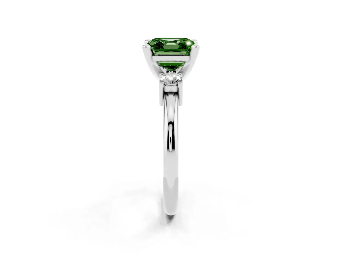 Fancy Green Three-Stone Asscher Cut Cut Diamond Solitaire with Prong Setting and Classic Band Silver