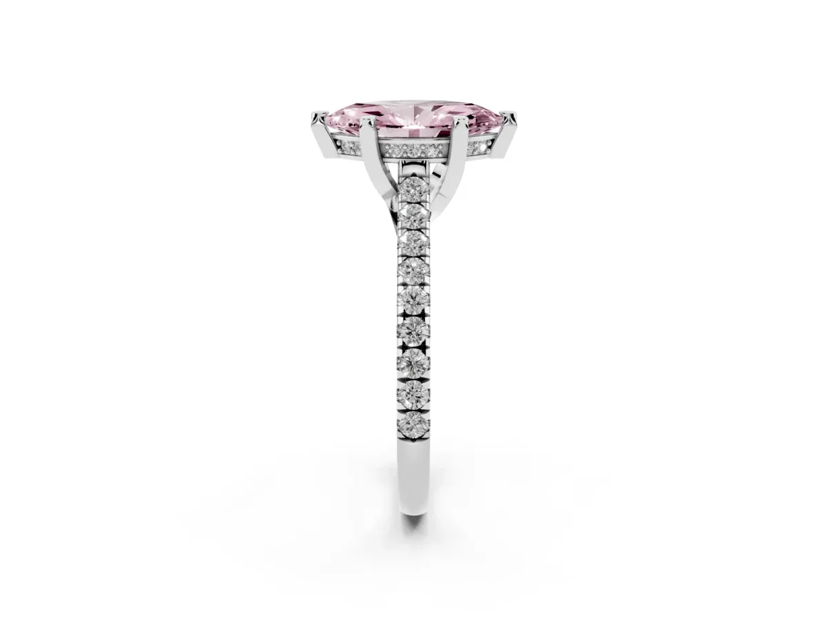 Fancy Pink Marquise Cut Brilliant Diamond Solitaire with Pavé Band and Four-Prong Setting Silver