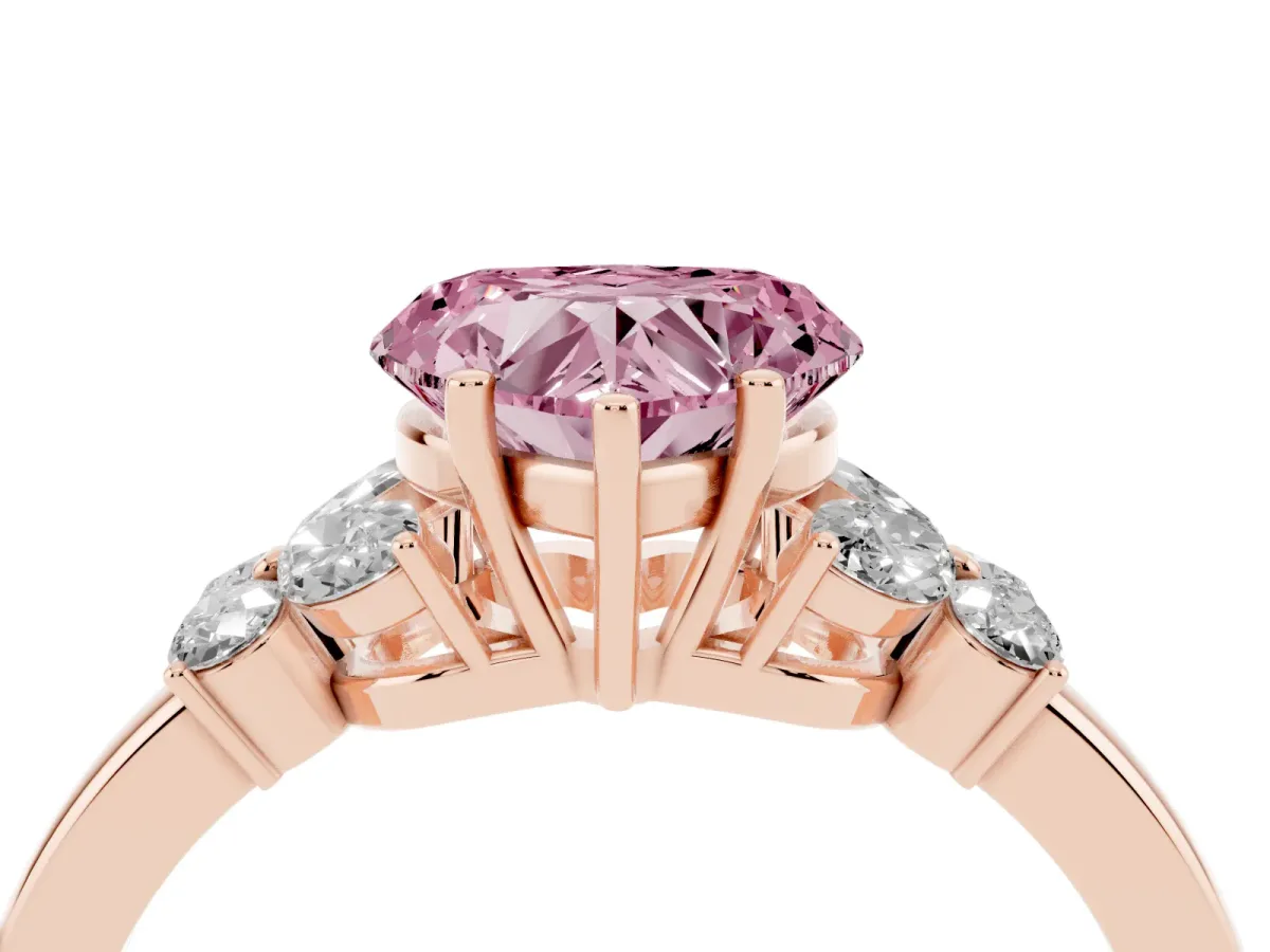 Fancy Pink Heart Cut Cut Solitaire Floral Diamond Ring with Four-Prong Setting Rose gold
