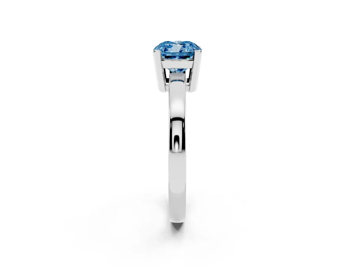 Fancy Blue Cushion Cut Cut Solitaire Ring with Four-Prong Setting and Classic Band Platinum