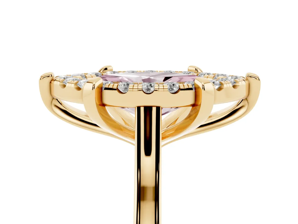 Fancy Pink Marquise Cut Diamond Cluster Halo Solitaire with Four-Prong Setting Yellow gold