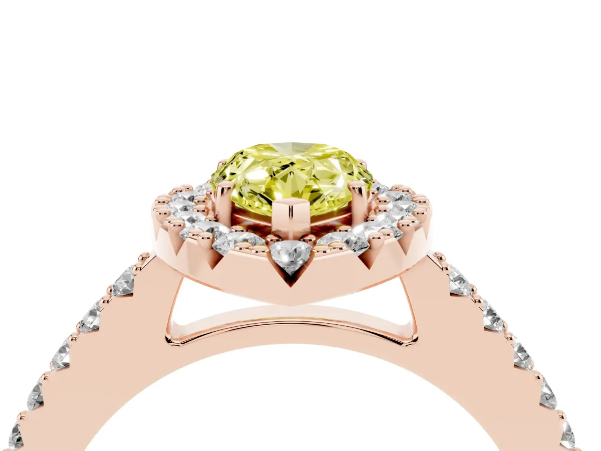 Fancy Yellow Pear Cut Halo Diamond Pavé Solitaire Ring Rose gold