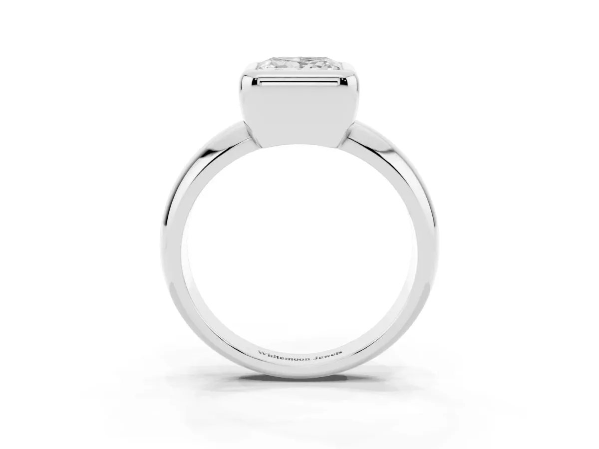 Bezel Set Princess Cut Solitaire Ring with Wide Band Silver
