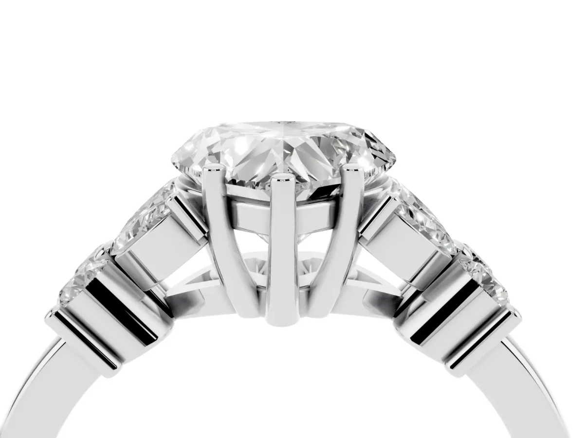 Heart Cut Diamond Floral Cluster Ring with Solitaire Band and Prong Setting Platinum