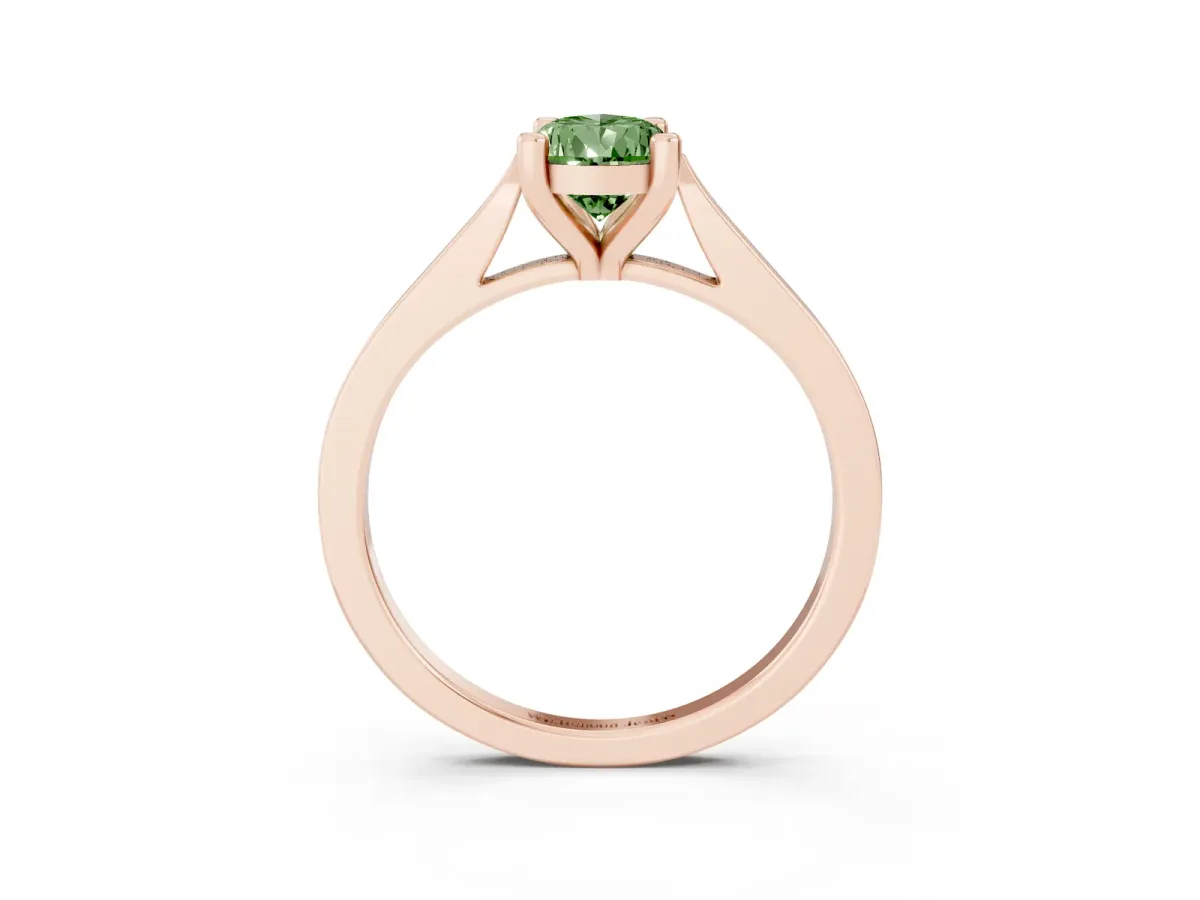 Fancy Green Pear Cut Solitaire Diamond Ring with Four-Prong Setting and Tapered Band Rose gold