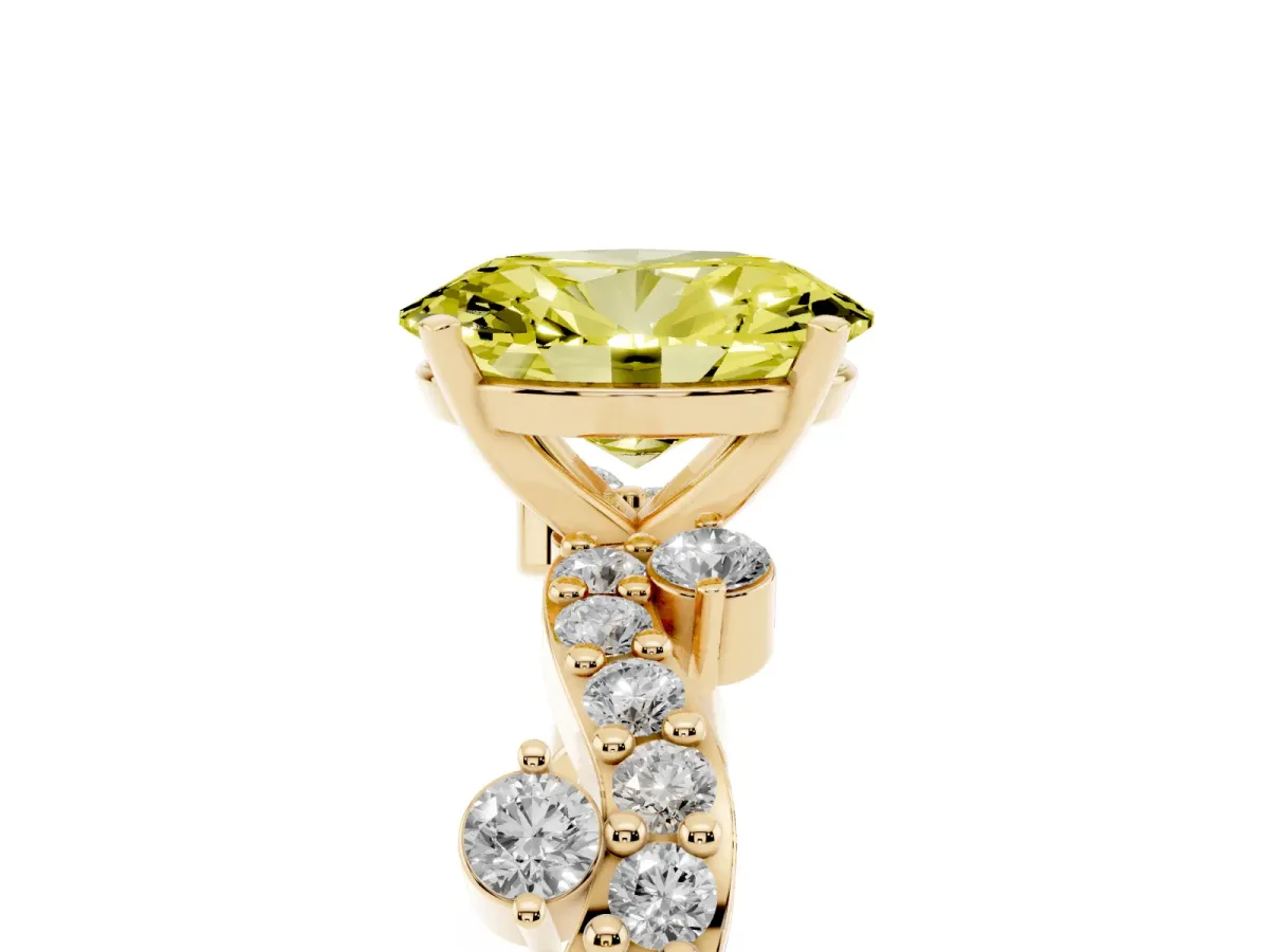 Fancy Yellow Oval Cut Cut Solitaire Diamond Twisted Band with Pave Setting Yellow gold