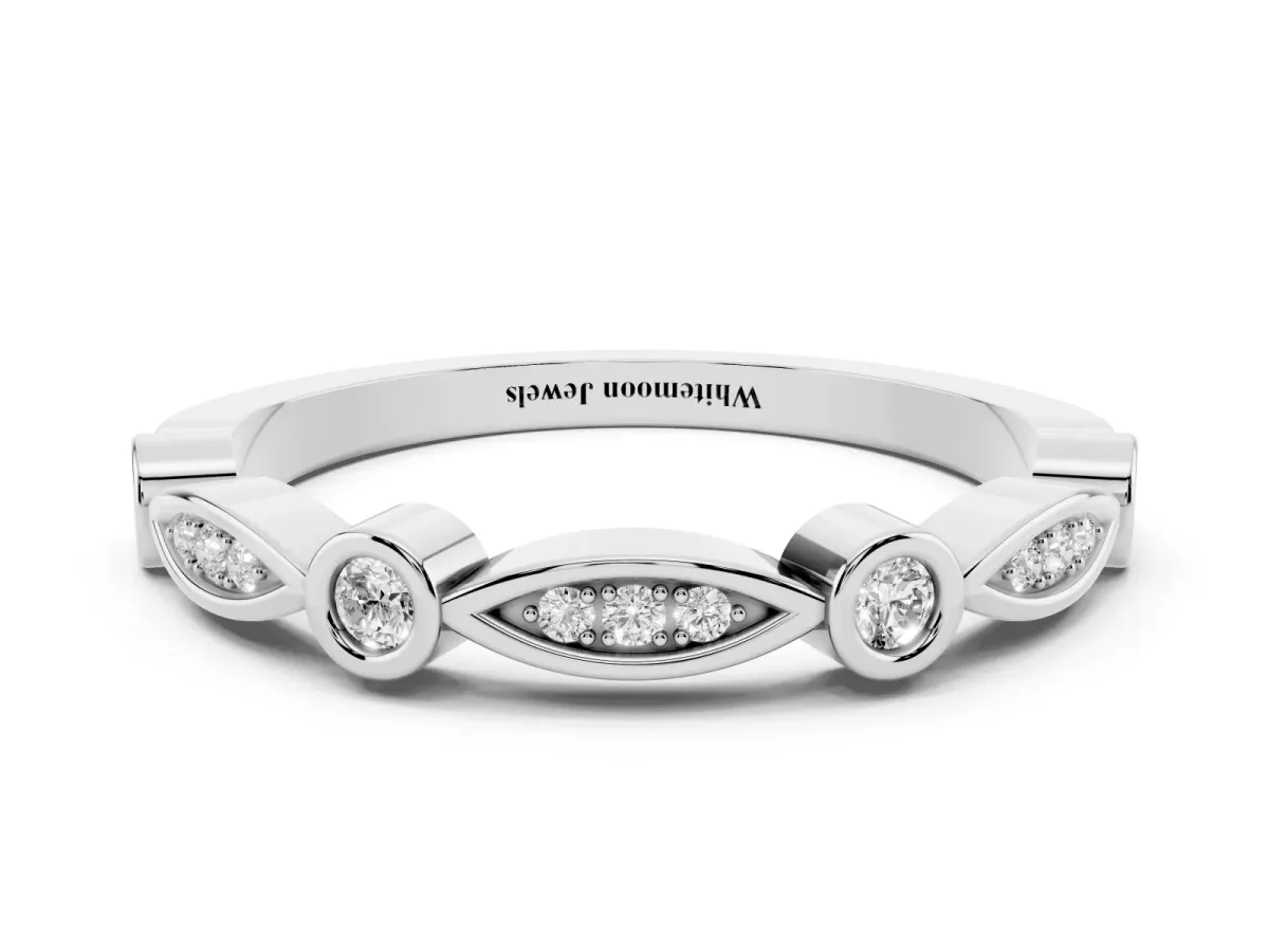 Bezel Set Marquise and Round Diamond Contour Band Platinum
