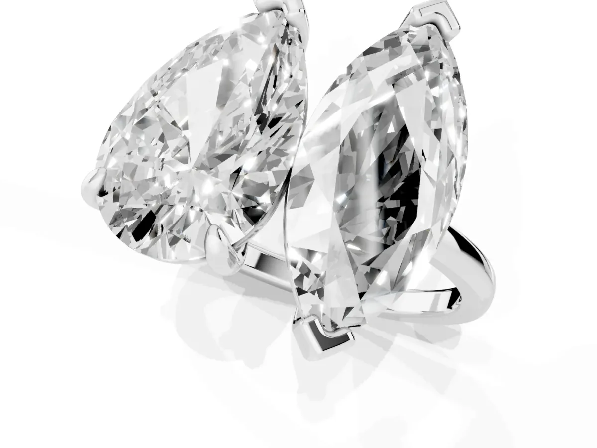 Pear and Marquise Toi Moi Ring with Prong Setting and Plain Band Silver