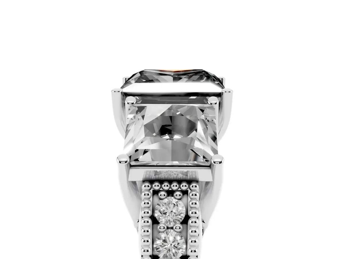Fancy Black Three-Stone Princess Cut Cut Milgrain Pavé Engagement Ring Platinum