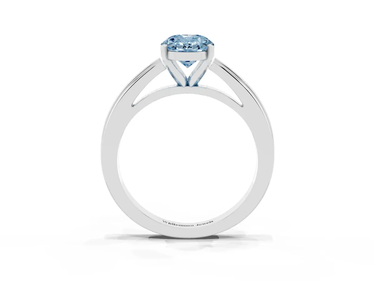 Fancy Blue Oval Cut Solitaire Diamond Ring with Four-Prong Setting and Classic Band White gold