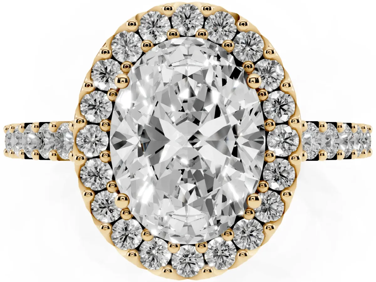 Oval Cut Halo Diamond Pavé Solitaire Ring Yellow gold