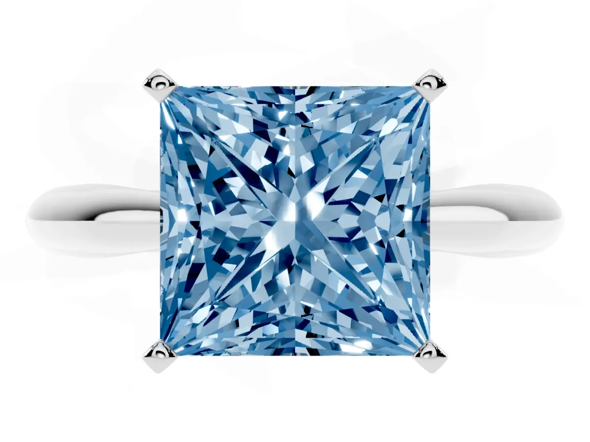 Fancy Blue Princess Cut Diamond Solitaire Engagement Ring with Cathedral Setting and Four-Prong Mount Platinum