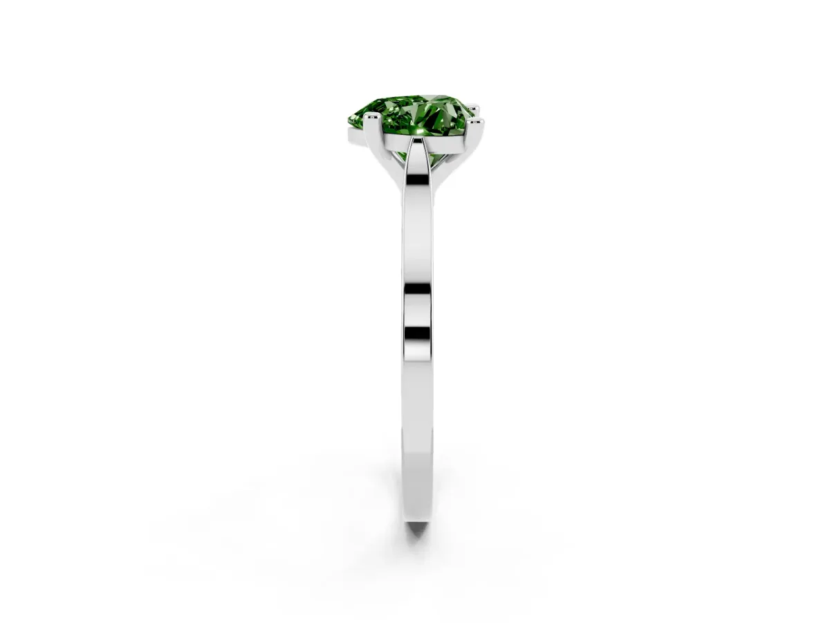 Fancy Green Heart Cut Solitaire Diamond Ring with Four-Prong Setting and Tapered Band Platinum